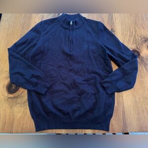 Men's navy Blue Burberry Quarter-Zip 100% cotton Sweater L never worn NEW no tag